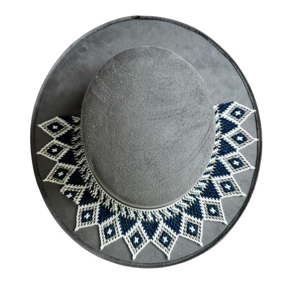 Amada Artisans Handmade Boho Western Beaded Wide Brim Faux Suede Hat